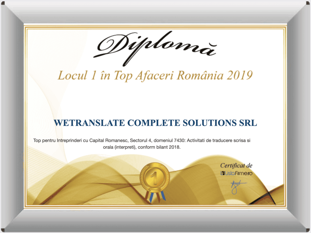 Diploma WeTranslate 2019