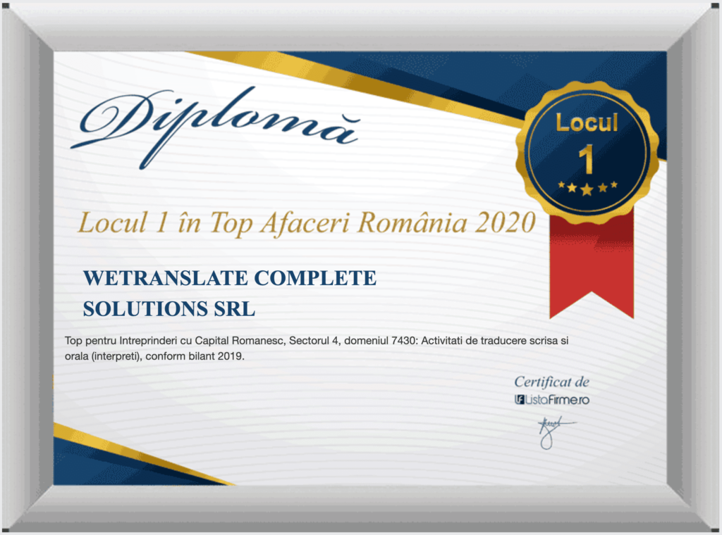 Diploma WeTranslate 2020